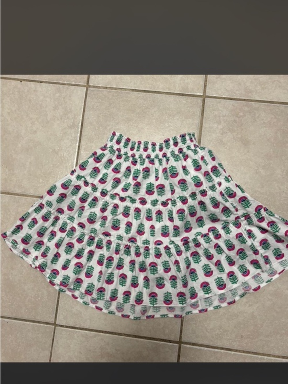 Crewcuts girls White Tiered Skirt with Pink & Green Floral Print size 8